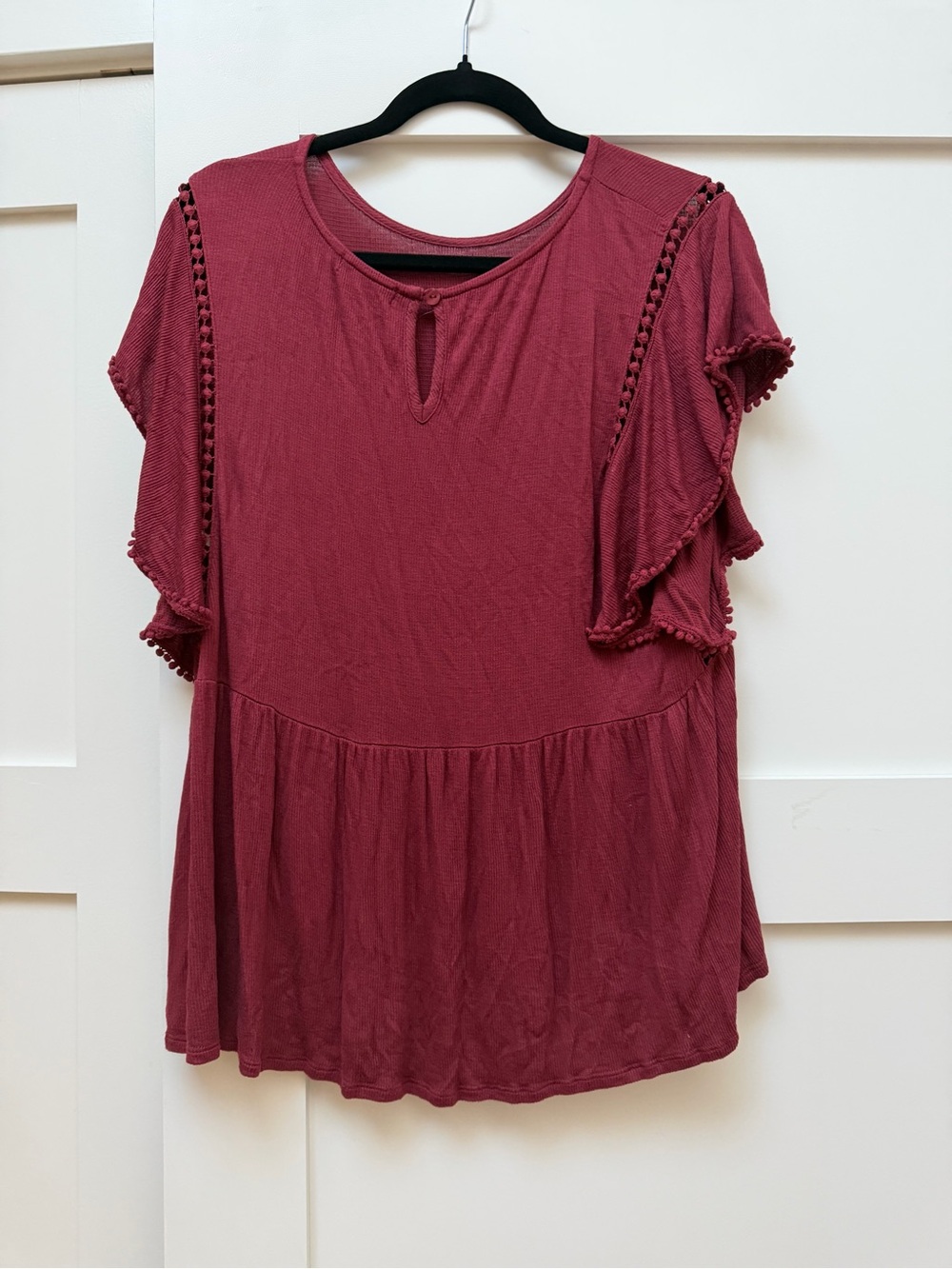 On The Road Raspberry Ruffle Sleeve Tunic Top - Picture 2 of 3